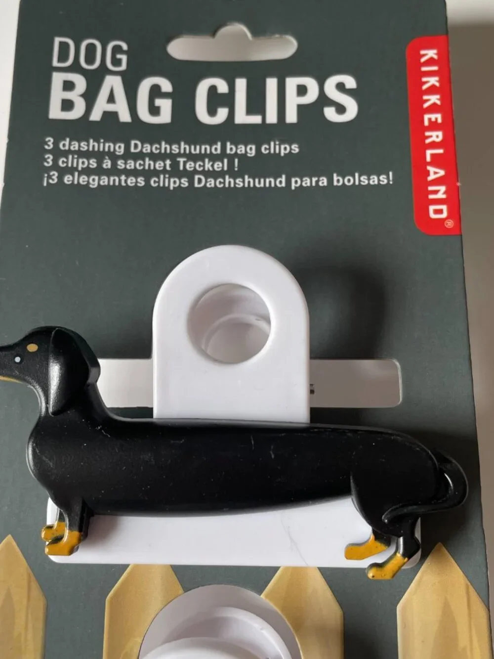 NWT Kikkerland Dachshund Dog Bag Clips Set of 3 Black Tan Brown